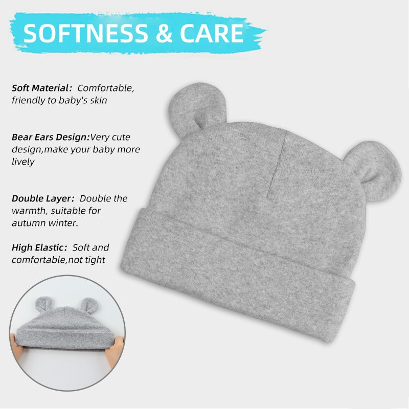 PESAAT Newborn Hospital Hat 0-12Months Preemie Boys Girls Beanie Solid Infant Baby Hats Autumn Winter (US, Age, Preemie, Double Layer/3Pack-B) - Image 2